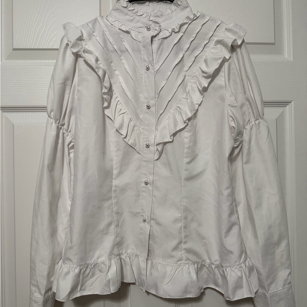 Elegant White Ruffled Women's Top